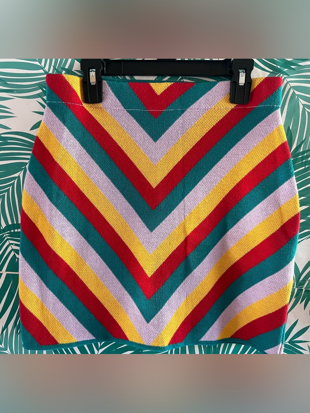 Urban Outfitters Striped Chevron Knit Mini Skirt Teal, Red, Yellow & Lavender S